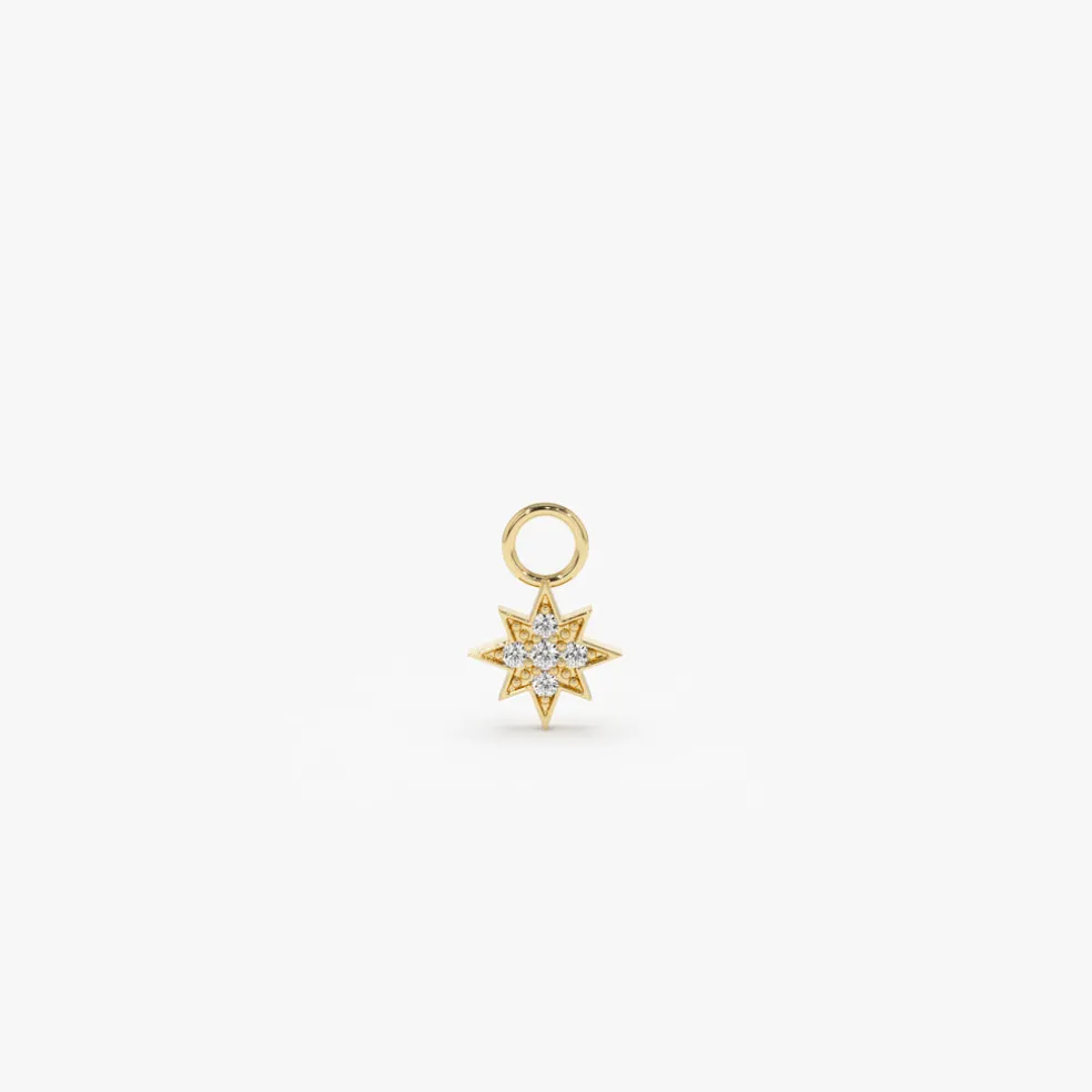 14k Diamond Star Hoop Charm