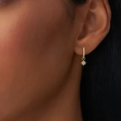 14k Diamond Star Hoop Charm