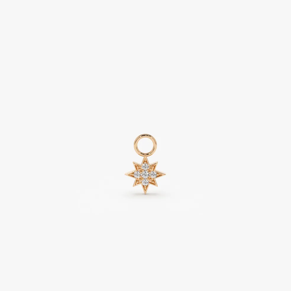 14k Diamond Star Hoop Charm