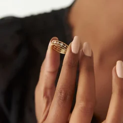 14k Diamond Statement Ring with Beaded Band