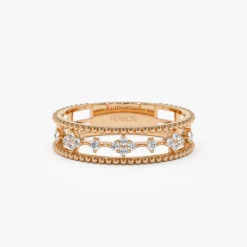 14k Diamond Statement Ring with Beaded Band