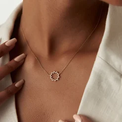 14k Diamond Sun Circle Necklace
