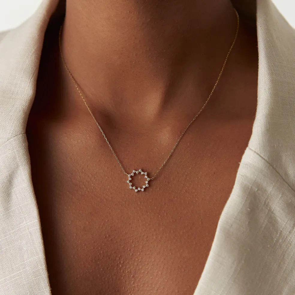 14k Diamond Sun Circle Necklace