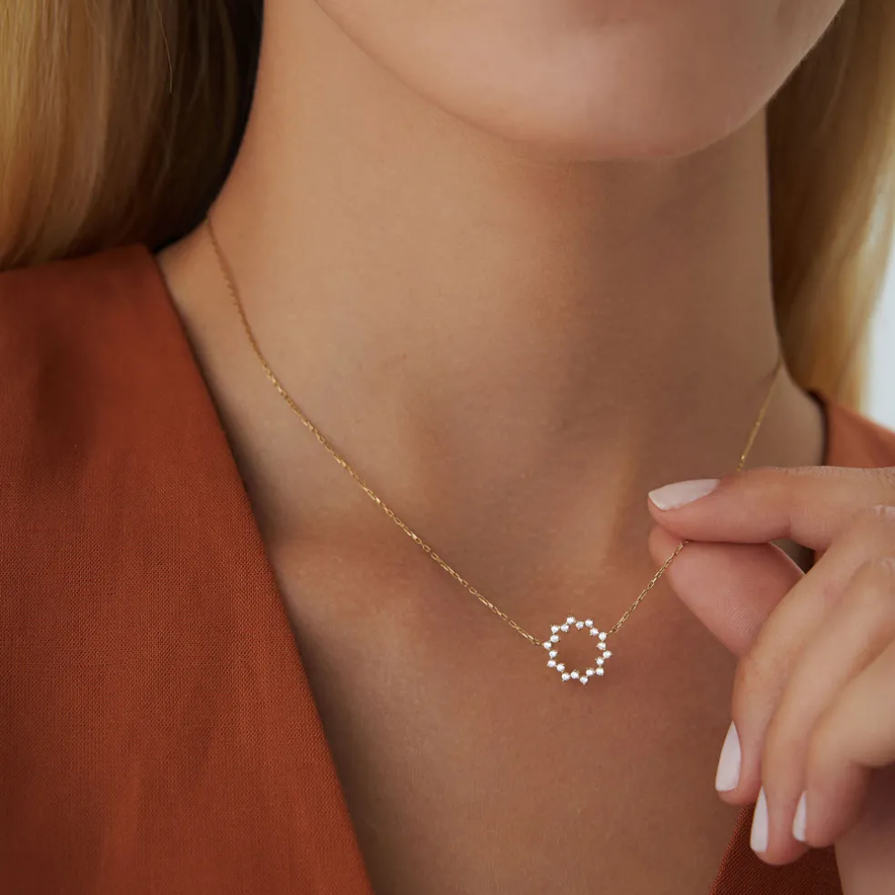 14k Diamond Sun Circle Necklace