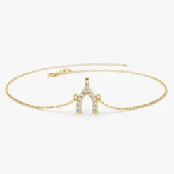 14K Diamond Wishbone Charm Bracelet