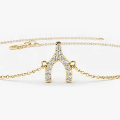 14K Diamond Wishbone Charm Bracelet