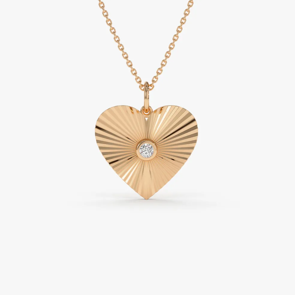 14K Diamond-Cut Heart Shape Disc Ray Pendant