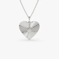 14K Diamond-Cut Heart Shape Disc Ray Pendant
