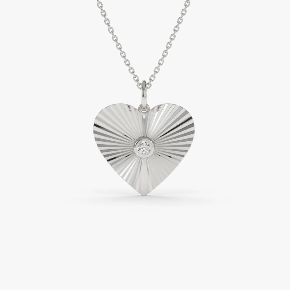 14K Diamond-Cut Heart Shape Disc Ray Pendant