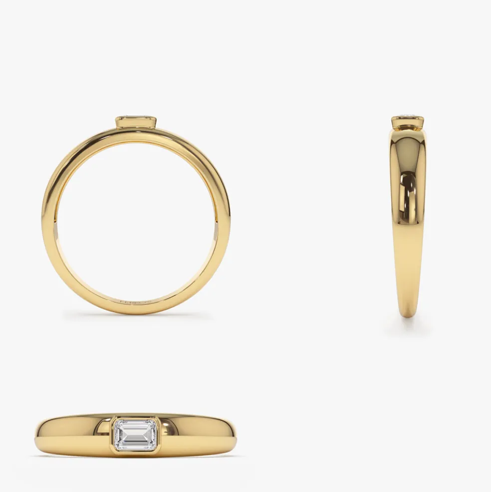 14k Dome Bezel Setting Emerald Cut Diamond Solitaire Ring