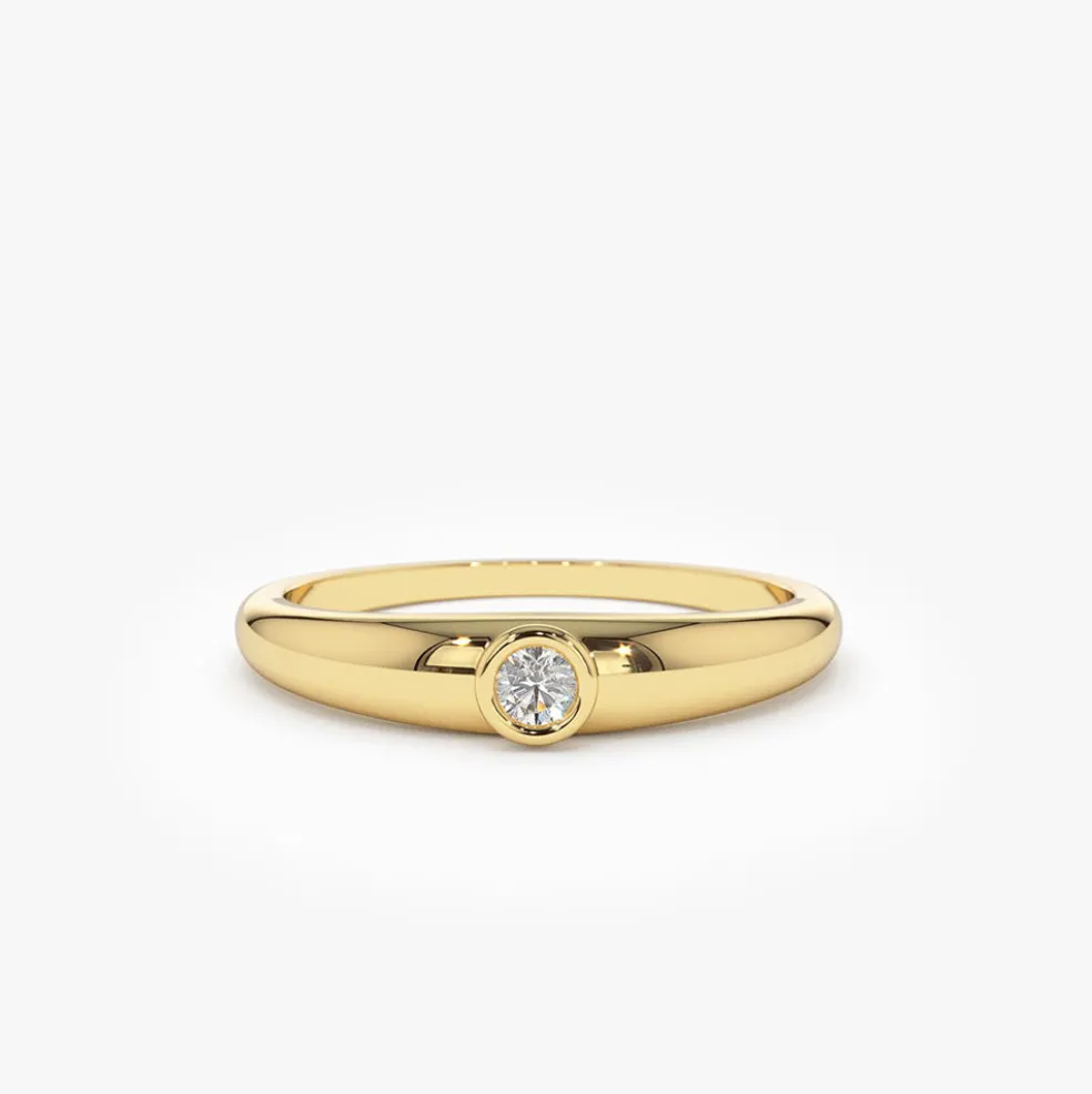 14k Dome Diamond Bezel Ring