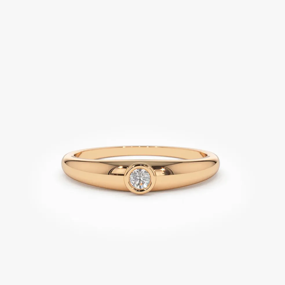 14k Dome Diamond Bezel Ring
