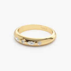 14k Dome Marquise and Round Diamonds Flush Setting Ring