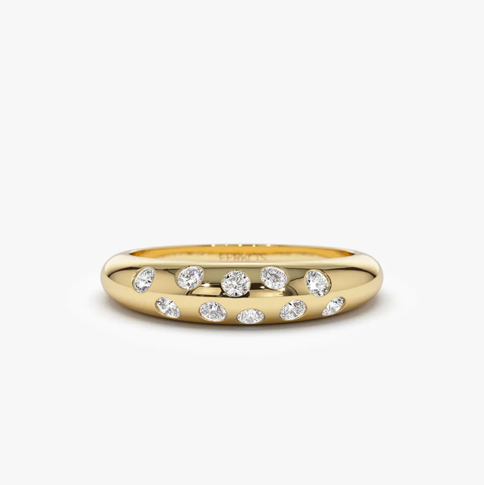 14k Dome Zig Zag Flush Diamond Ring