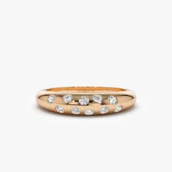14k Dome Zig Zag Flush Diamond Ring