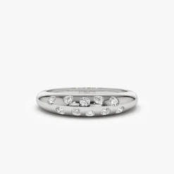 14k Dome Zig Zag Flush Diamond Ring