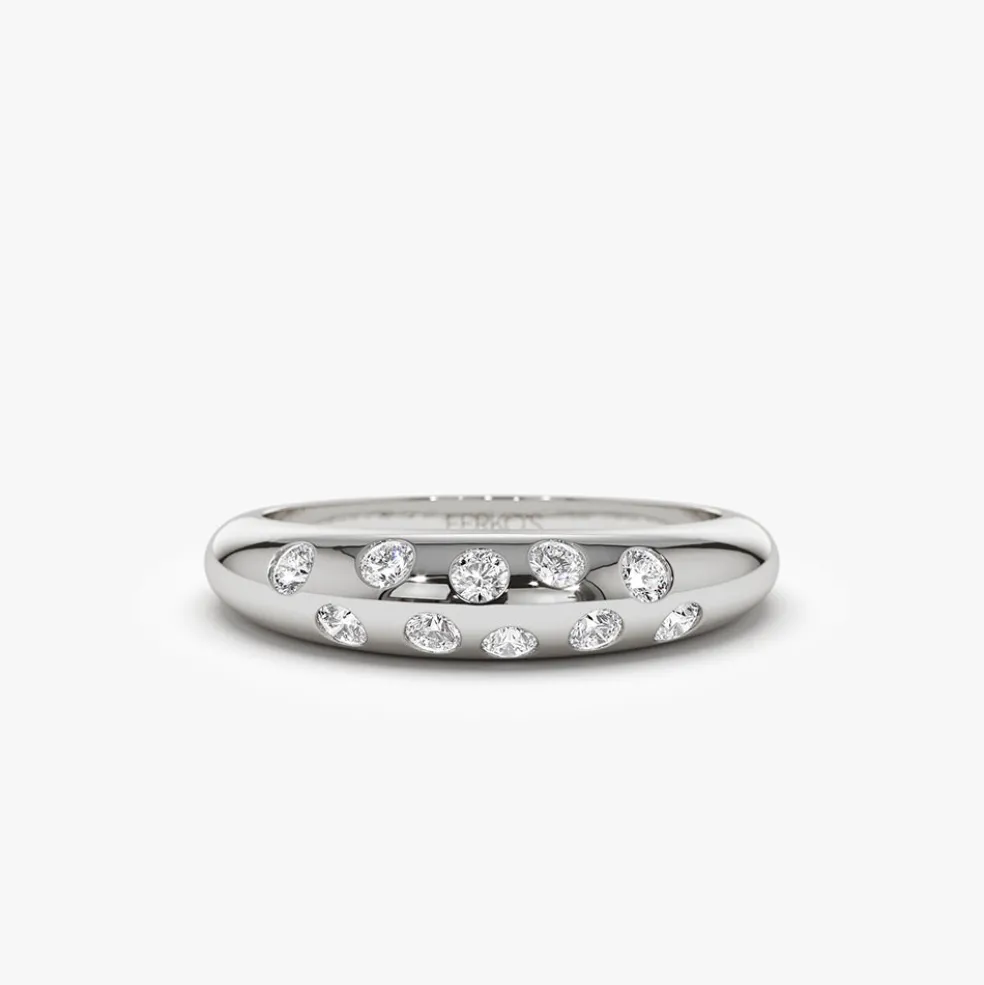 14k Dome Zig Zag Flush Diamond Ring
