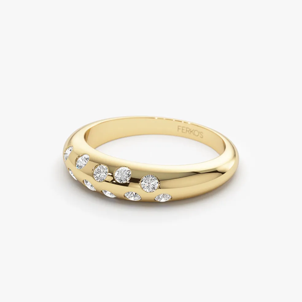 14k Dome Zig Zag Flush Diamond Ring