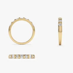14k Double Baguette and Round Diamond Wedding Ring