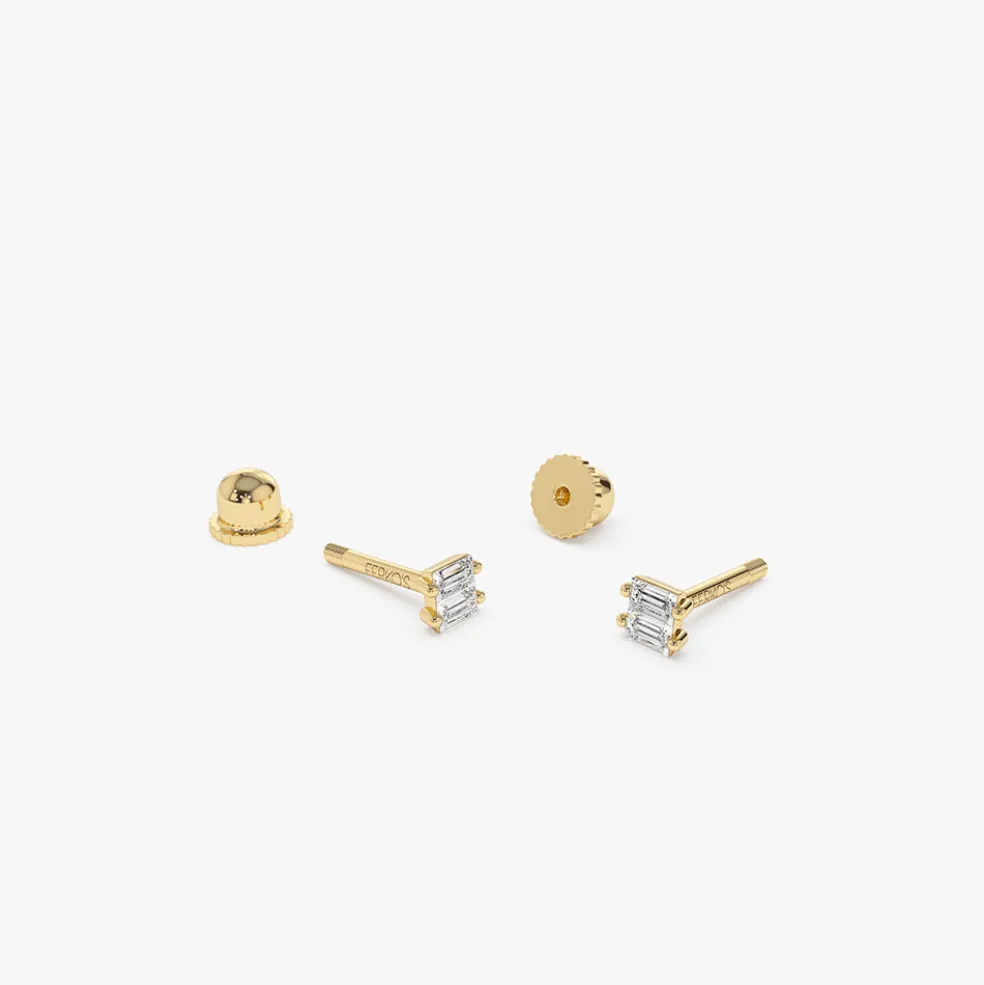 14k Double Baguette Diamond Helix Piercing