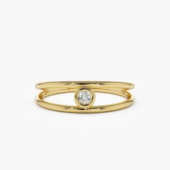14k Double Band Bezel Setting Diamond Solitaire Ring