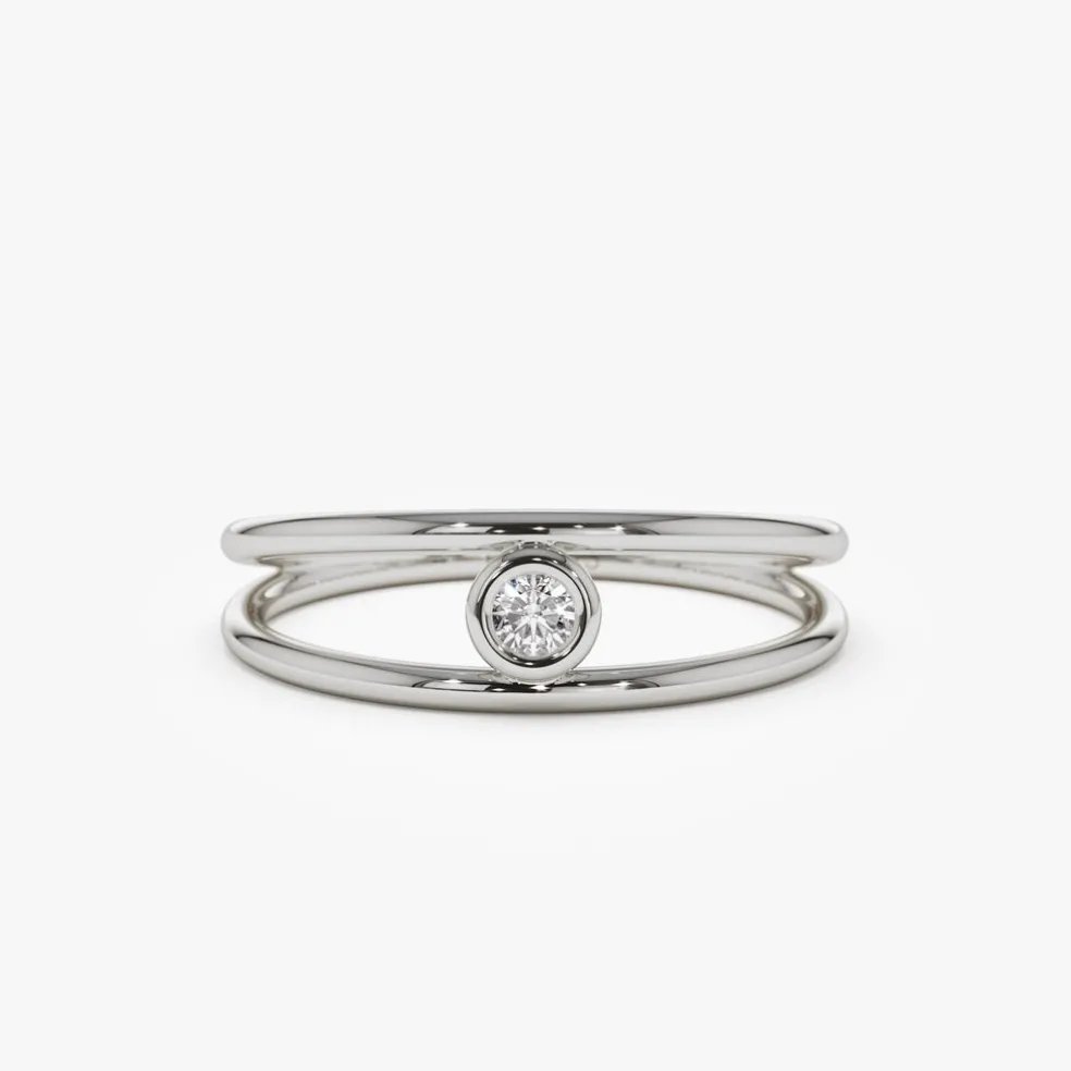 14k Double Band Bezel Setting Diamond Solitaire Ring