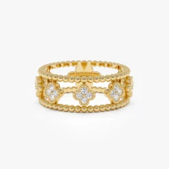 14k Double Band Diamond Clover Ring