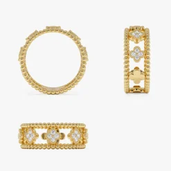 14k Double Band Diamond Clover Ring