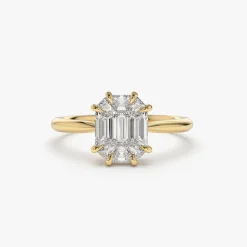 14k Double Claw Step Cut Illusion Solitaire Engagement Ring
