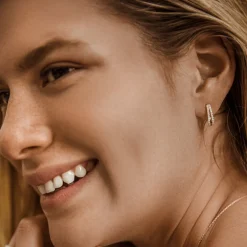 14k Double Hoop Diamond Earrings