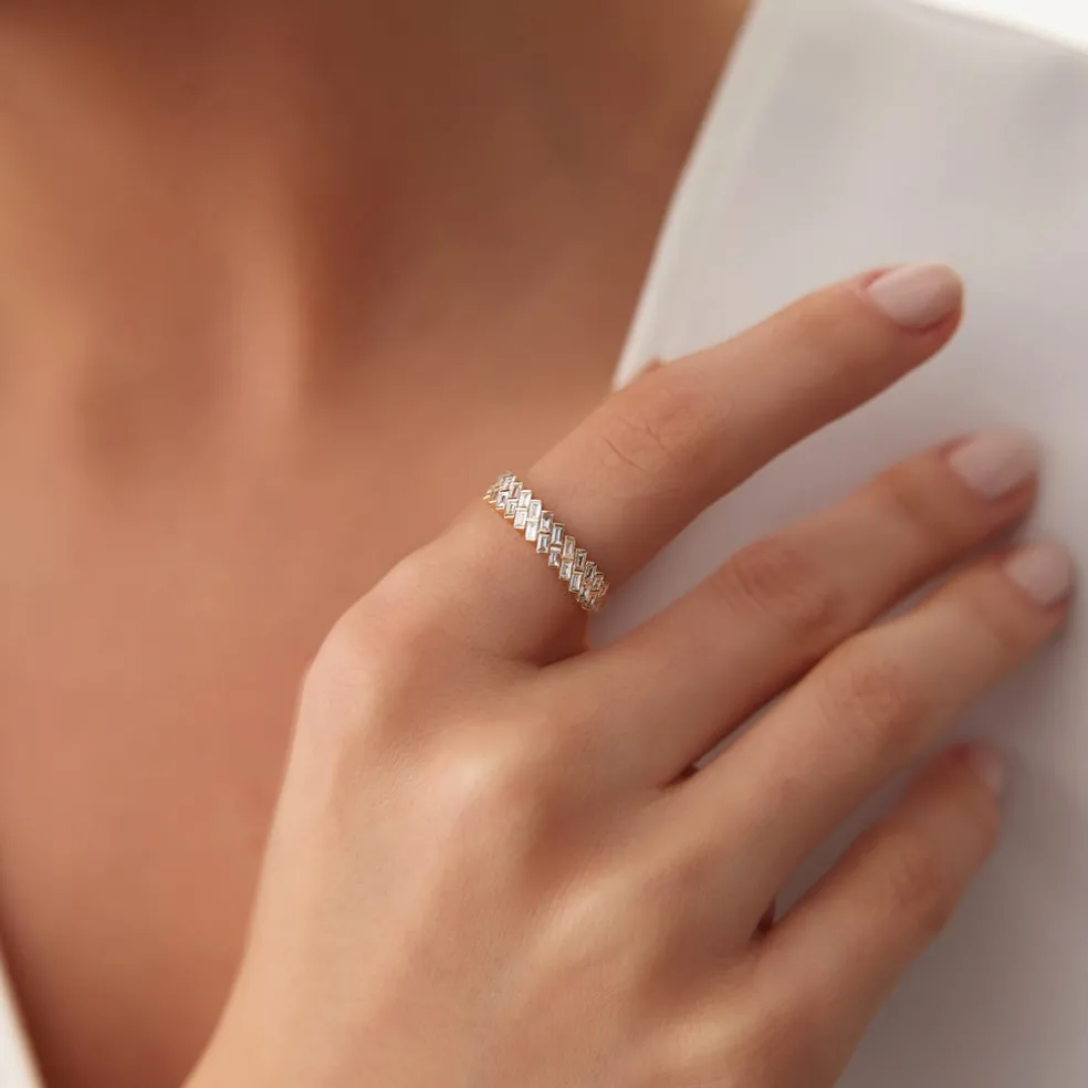 14k Double Row Diagonal Baguette Ring