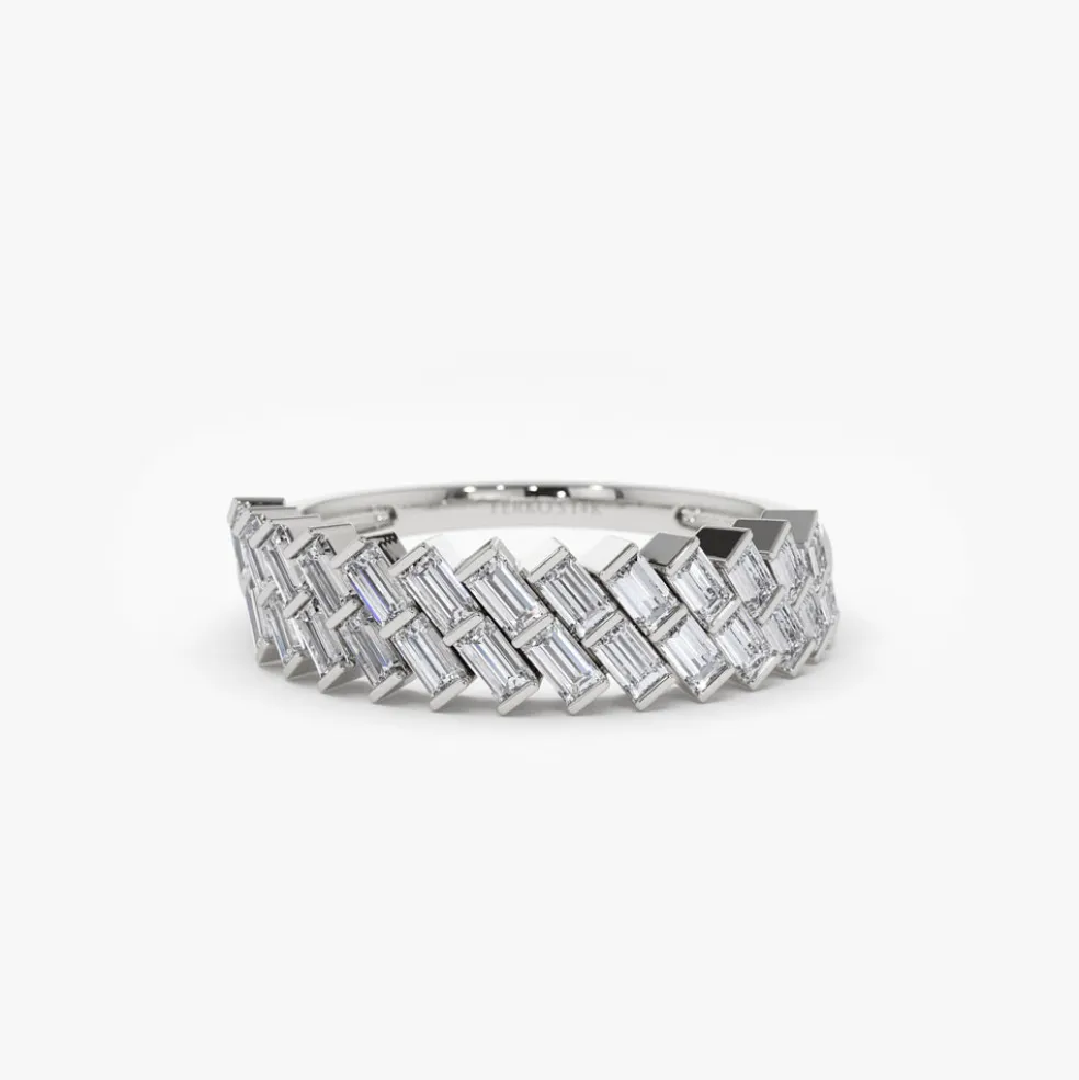 14k Double Row Diagonal Baguette Ring