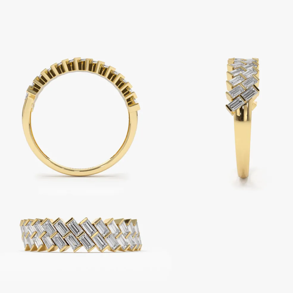 14k Double Row Diagonal Baguette Ring