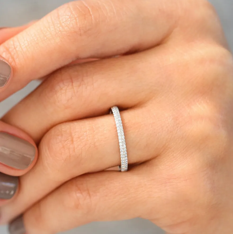 14K Double Row Micro Pave Diamond Ring