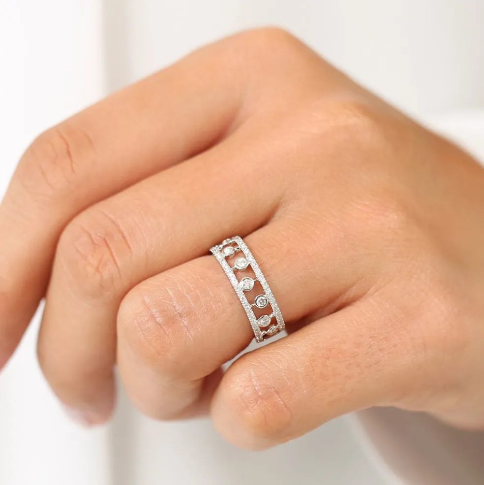 14k Double Row Pave Ring w/ Floating Diamonds