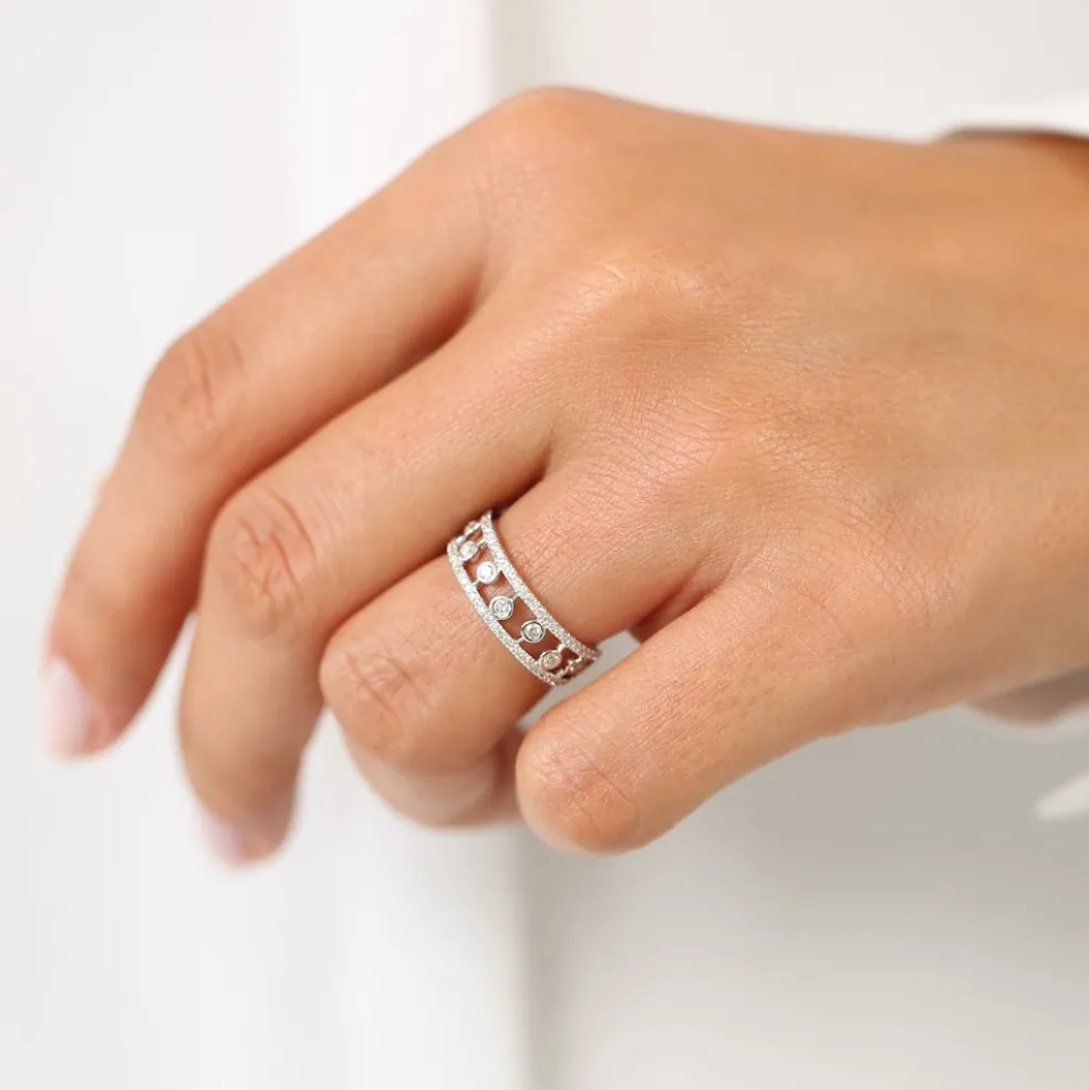 14k Double Row Pave Ring w/ Floating Diamonds