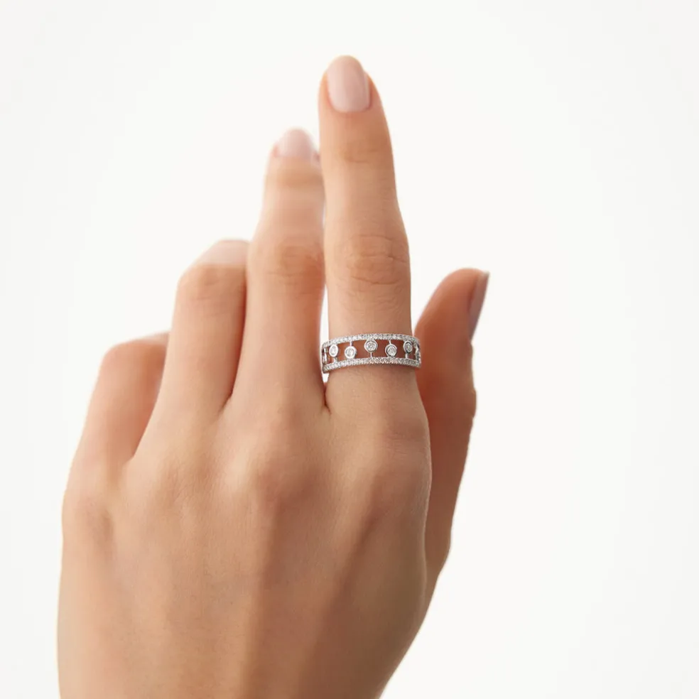 14k Double Row Pave Ring w/ Floating Diamonds
