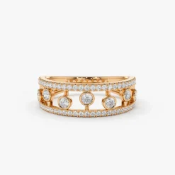 14k Double Row Pave Ring w/ Floating Diamonds