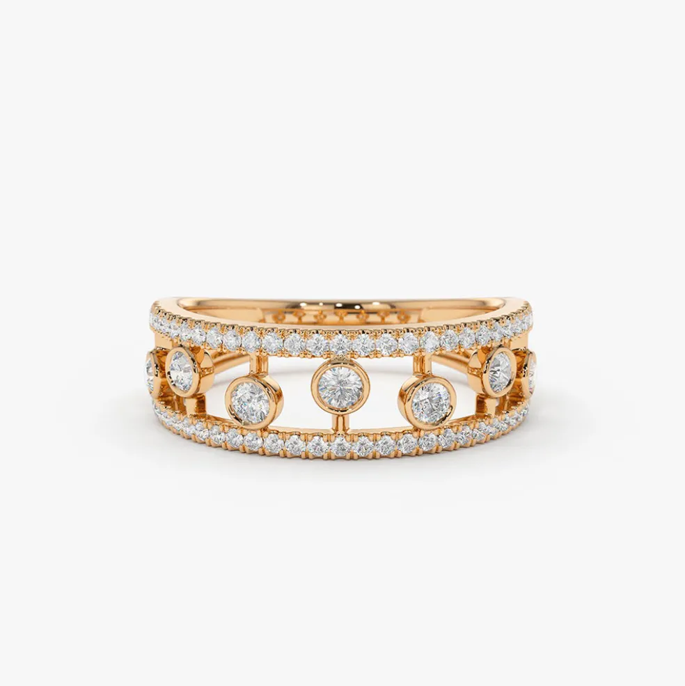14k Double Row Pave Ring w/ Floating Diamonds