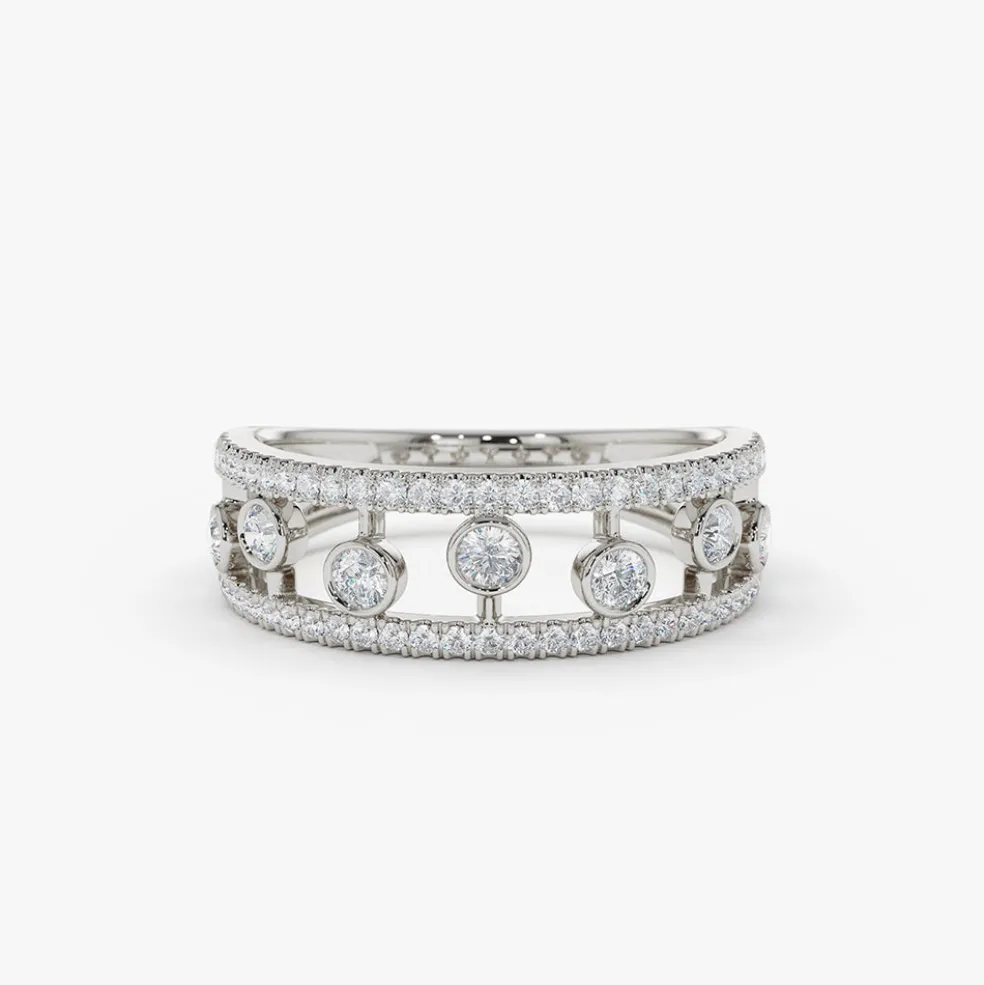 14k Double Row Pave Ring w/ Floating Diamonds