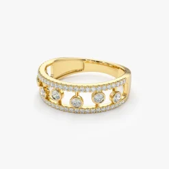 14k Double Row Pave Ring w/ Floating Diamonds