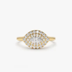14k East to West Double Halo Marquise Diamond Ring