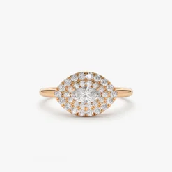 14k East to West Double Halo Marquise Diamond Ring