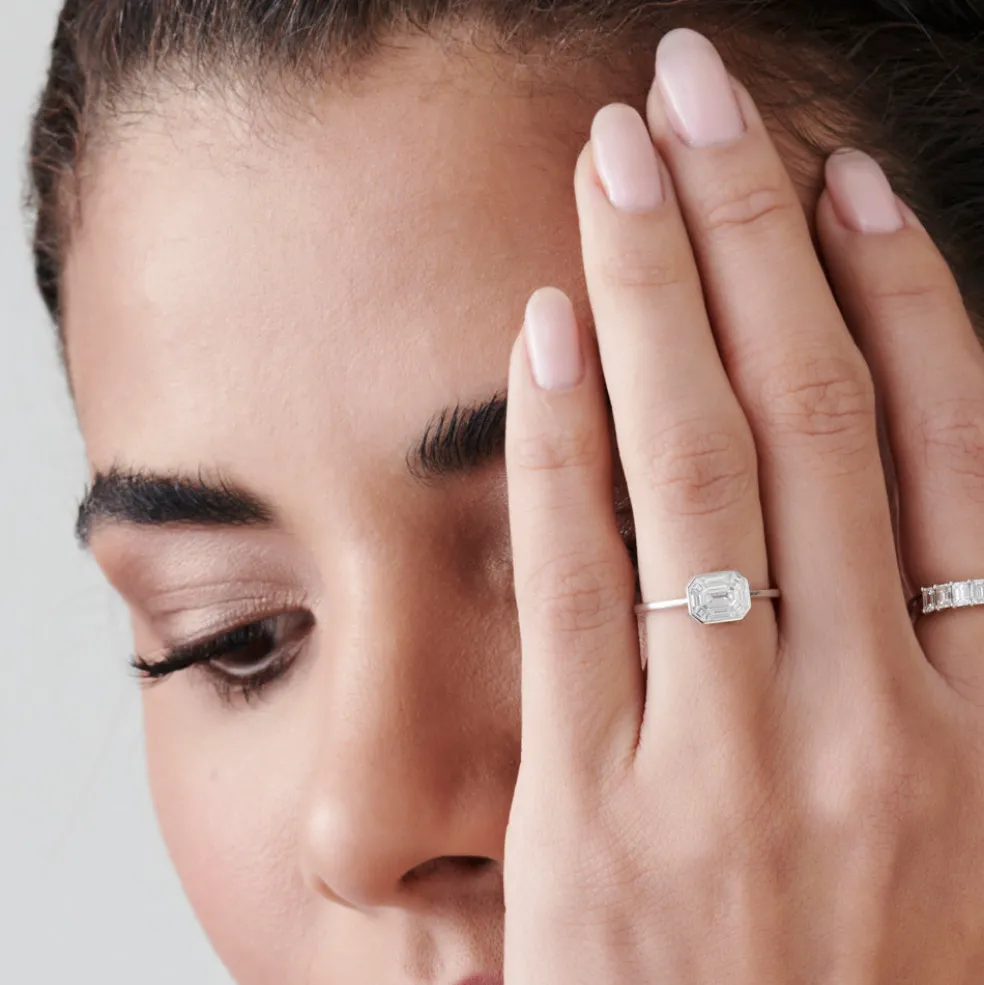14k East West Illusion Setting Emerald Pie Cut Diamond Ring