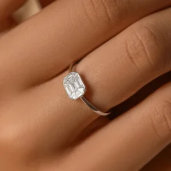 14k East West Illusion Setting Emerald Pie Cut Diamond Ring