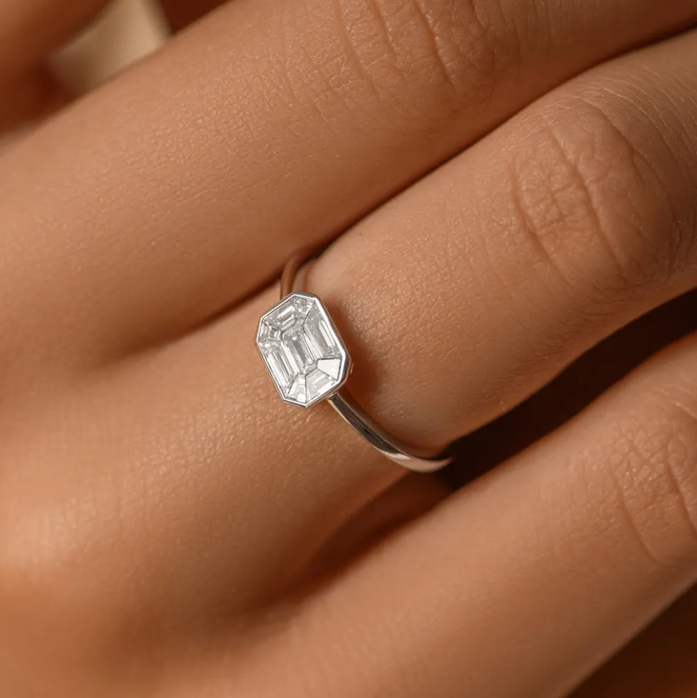 14k East West Illusion Setting Emerald Pie Cut Diamond Ring