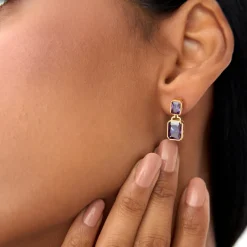 14K Emerald Amethyst Dangle Drop Earrings