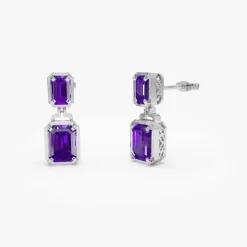 14K Emerald Amethyst Dangle Drop Earrings