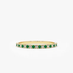 14K Emerald and Diamond Alternating Eternity Ring