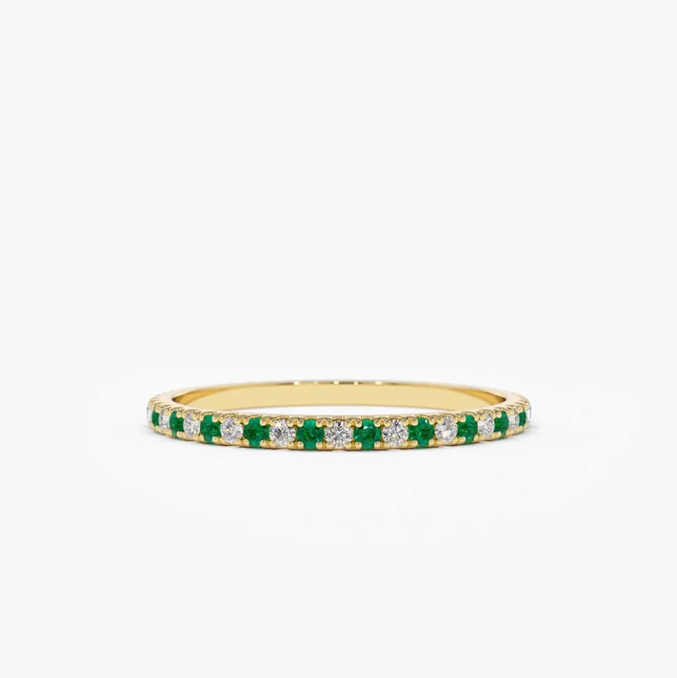 14K Emerald and Diamond Alternating Eternity Ring